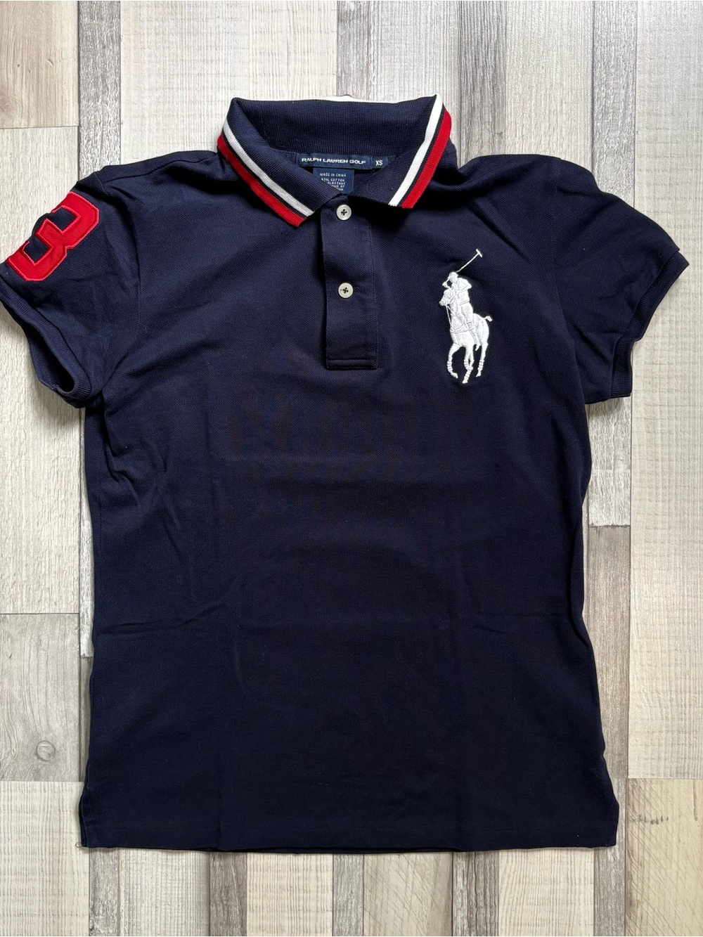 Ralph Lauren Navy Polo with Red & White Collar Trim